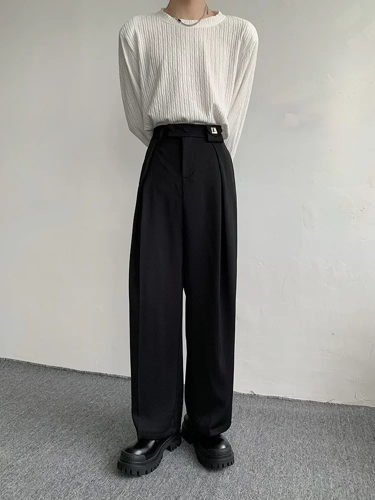 

Spring New Korean Fashion Casual Men's Straight Suit Trousers Male Solid Wide Leg Baggy Pants Elegant Men Clothing Streetwear