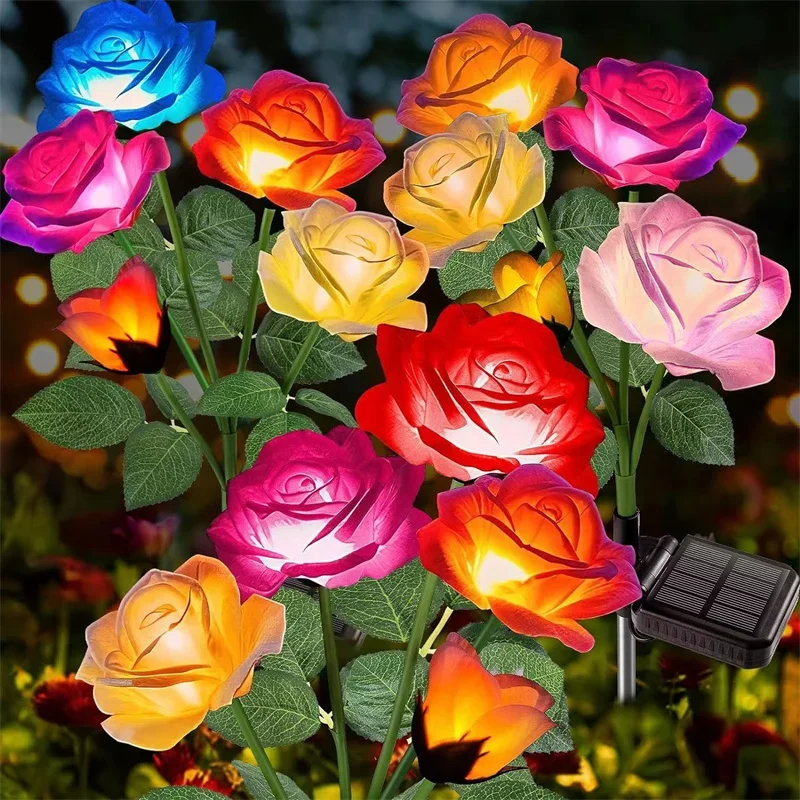 Outdoor Lighting 5 Heads Rose Lawn Lamps Wedding Party Rose Flower Lights for Yard Patio Christmas Garden Decoration Solar Light