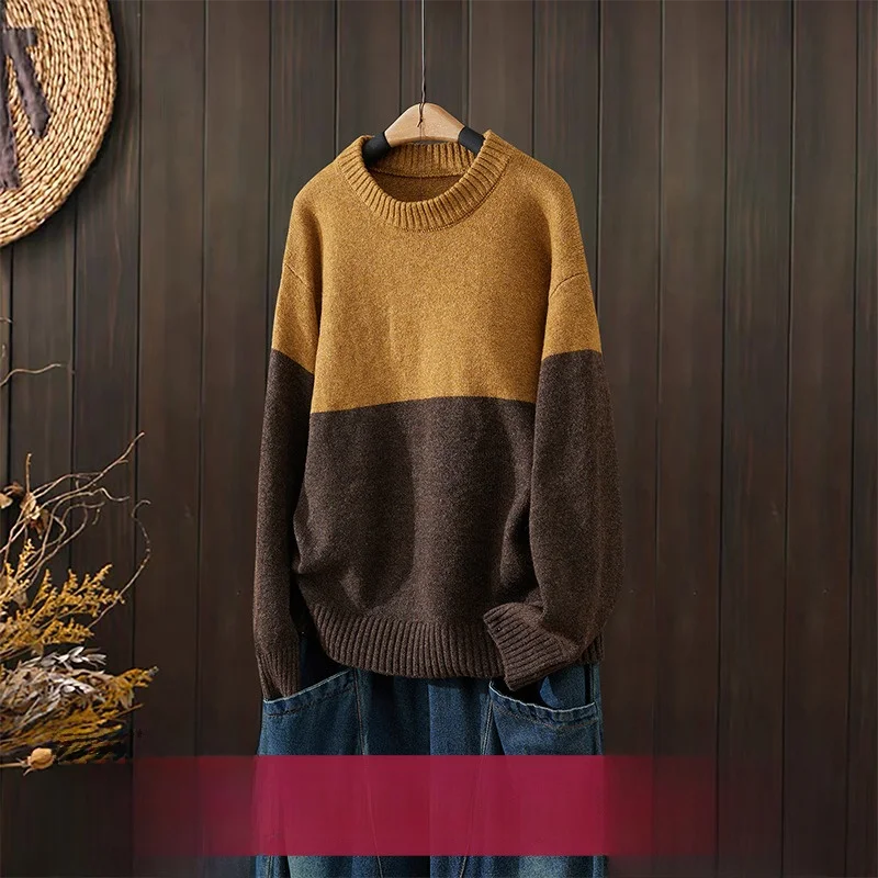 

Корейский художественный свободный цветной трикотаж, повседневный круглый осенний новый модный женский свитер Ne Base irt