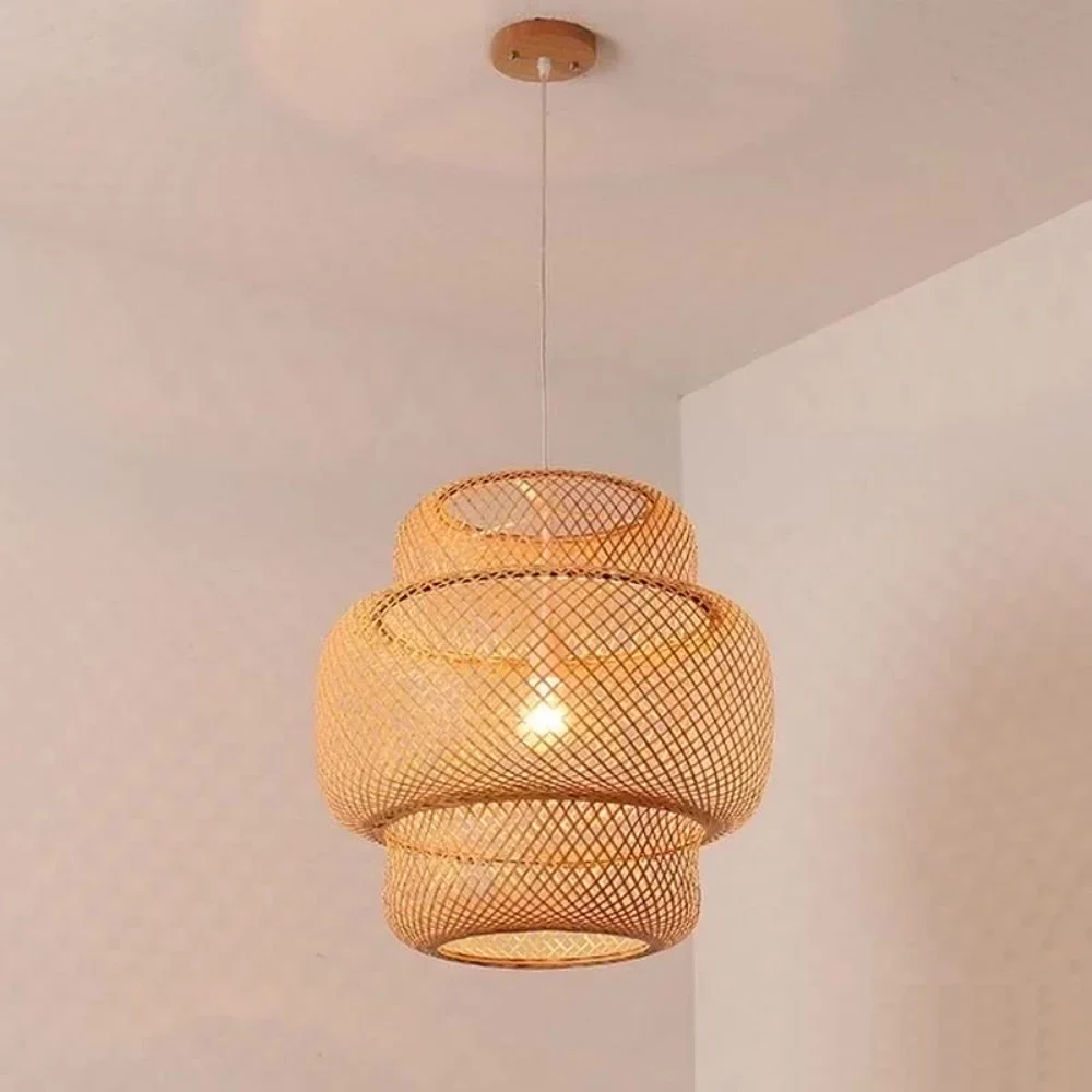 

Bamboo Pendant Lamp Hand Knitted Chinese Style Weaving Hanging Lamps 18/19/30cm Restaurant Home Decor Lighting Fixtures