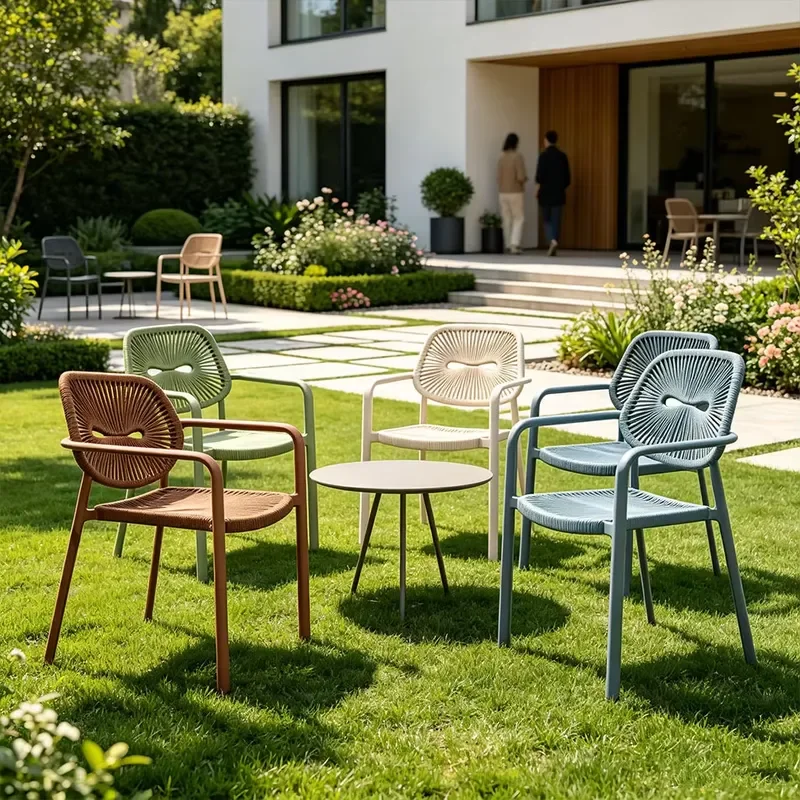 Modern Patented Original Design Rope Woven Aluminum Garden Chair Outdoor Dining Furniture Set For Patio Yard Decoration Use