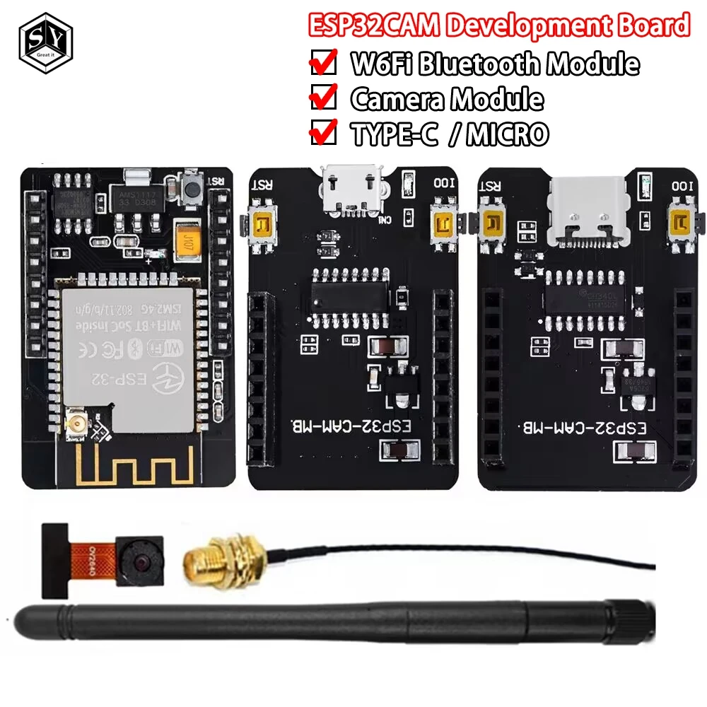 ESP32-CAM-MB  ESP32-CAM WiFi + Bluetooth Module Camera Module Development Board ESP32 with Camera Module OV2640 2MP For Arduino