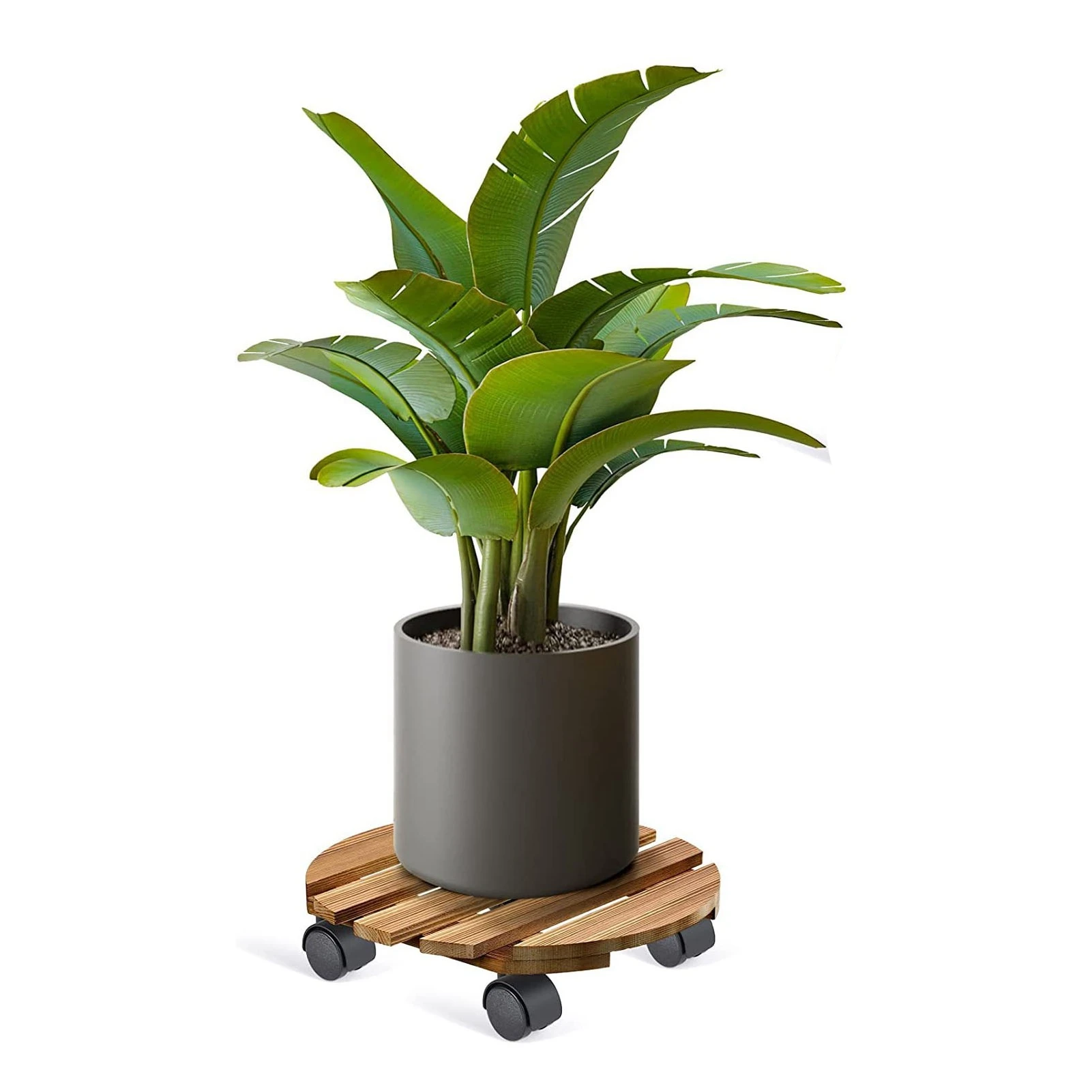 Wood Rolling Plant Stand Moveable Heavy Duty Lockable Thickened Plant Roller Base with Wheels for Indoor Outdoor Garden