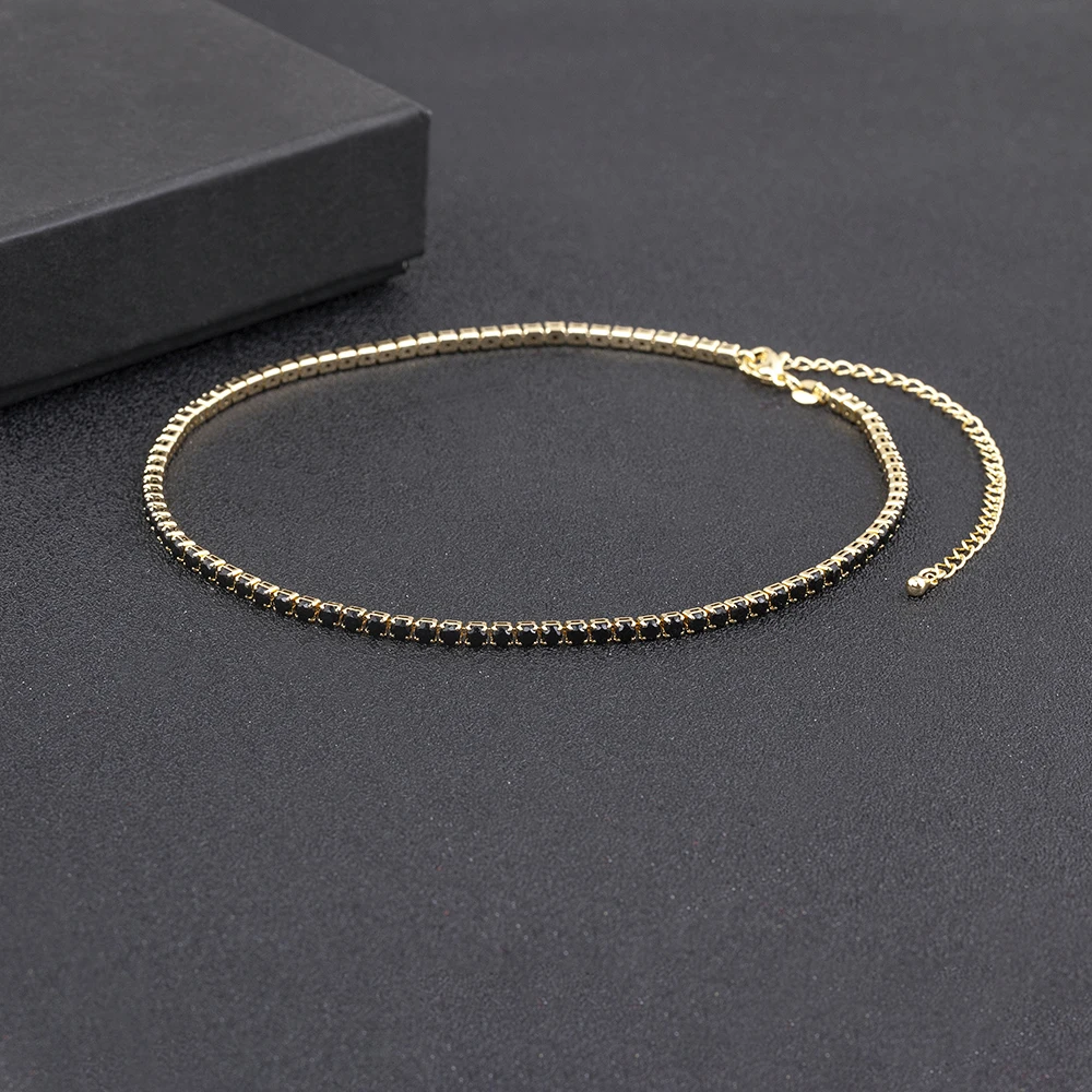 Nidin Fashion Luxury Tennis Chain Women Adjustable Link Necklace Crystal Zircon 7 Colors Choker Gothic Jewelry Gift Gold Plated