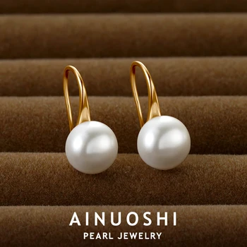 Ainuoshi 14k ouro cheio de pérolas brincos 6.5-7mm redondo natural cultivado brincos de pérola de água doce para presente de jóias femininas