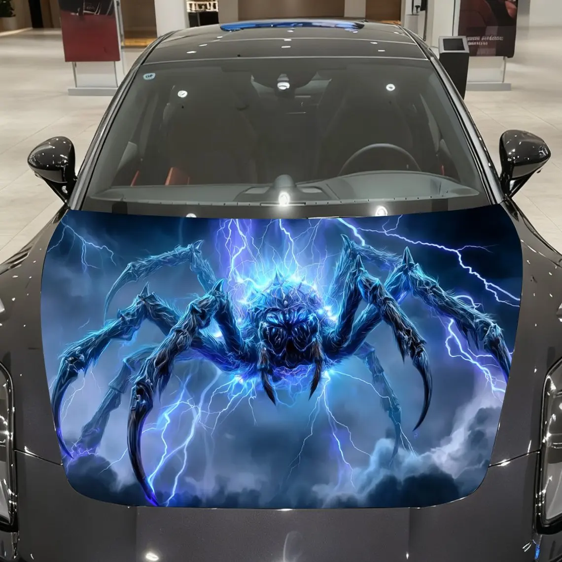 

Lightning Cloud Spider Car Vinyl Wrap, PVC Material Waterproof Car Hood Sticker, Self-Adhesive Scratch-Resistant Stickers for En