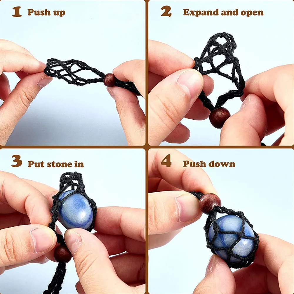 Crystal Cage Necklace Adjustable Cord Cage Fish Netted Hand-Woven Necklace Empty Stone Holder for DIY Jewelry Making Accessorie