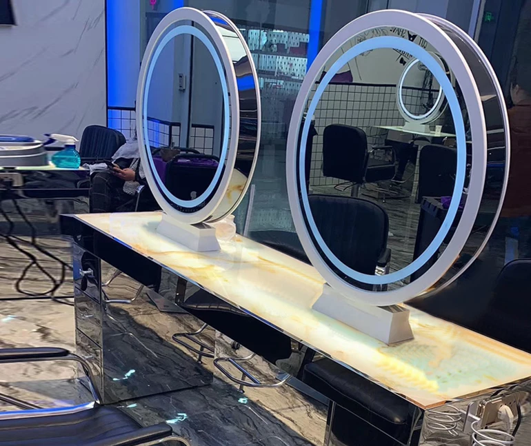 Barber Mirror, Hair Salon, Mirror Table, Single-Way Mirror, Hair Salon, Special Retro Desktop Mirror Table