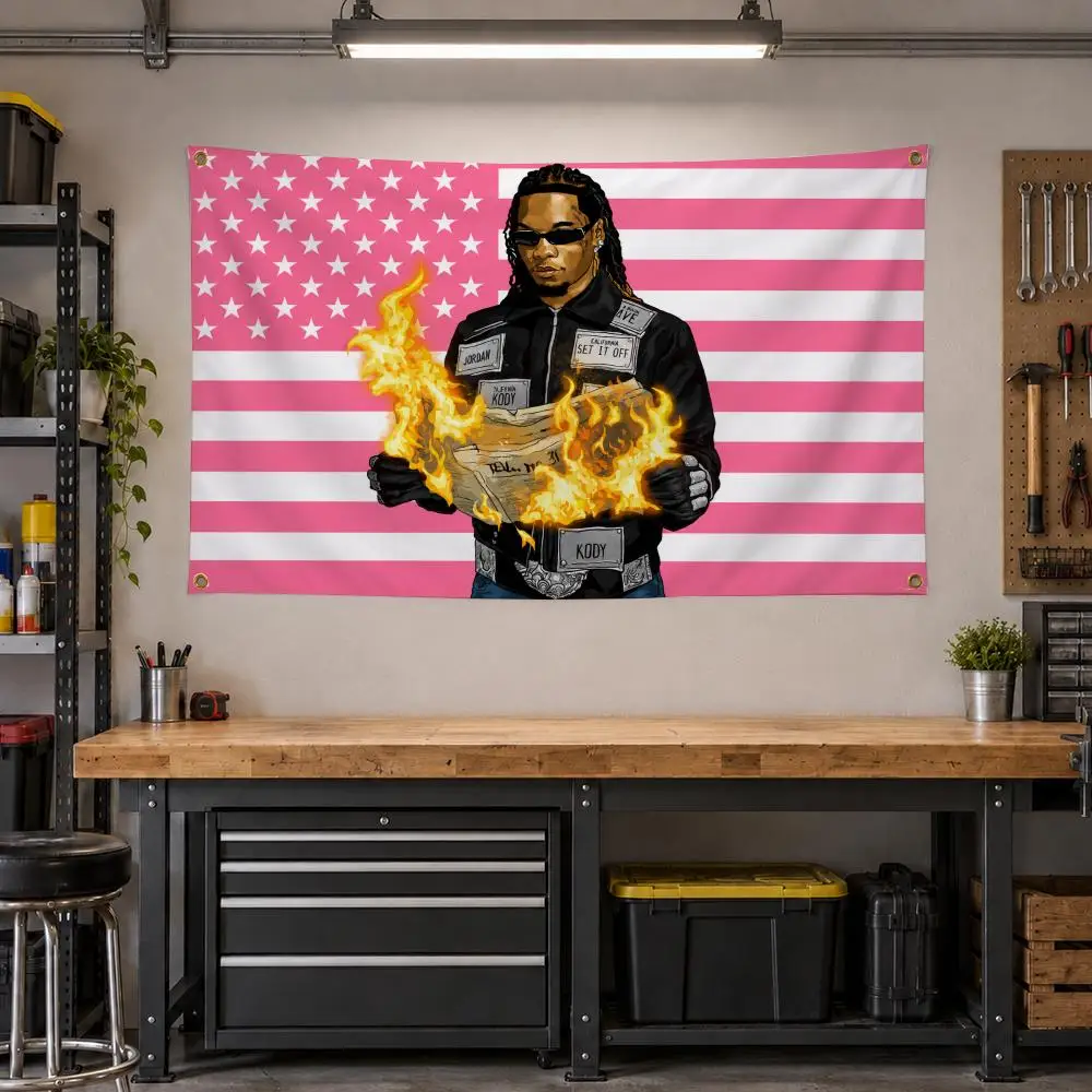 Rapper Offset Hip Hop Flags Personalized Banner Flag Room Dorm Camping Picnic Garage Bar Outdoor Wall Decor
