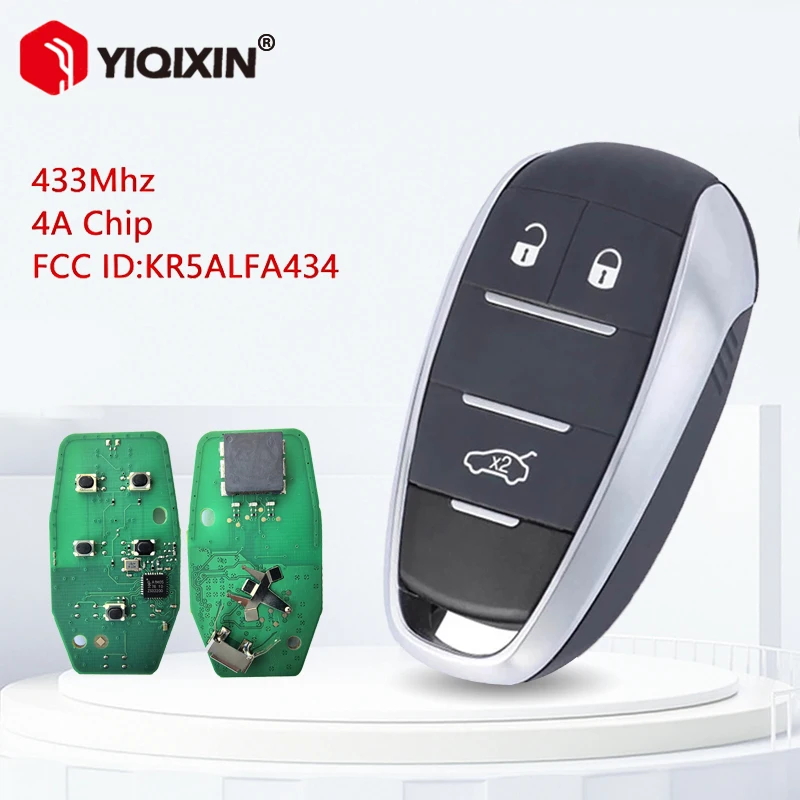 

YIQIXIN для Alfa Romeo Giulia 2015 Stelvio, дистанционный ключ для автомобиля 2016 2017-2020, без логотипа, FCC KR5ALFA434, необработанный ключ, 3/5 кнопок, чип 4A