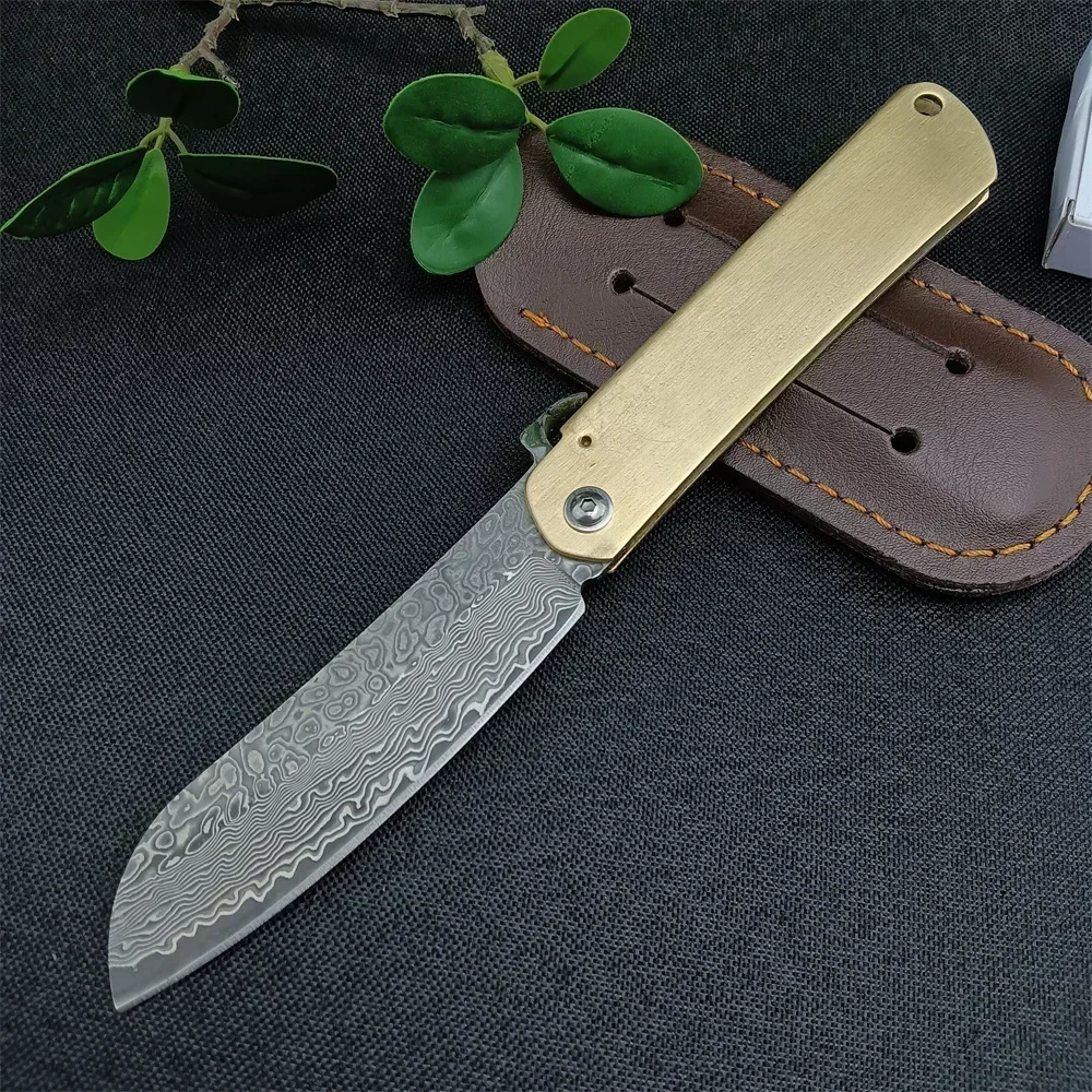 Higonokami Japanese VG10 Damascus Folding Blade Ball Bearing Copper Handle Outdoor Fishing Hunting Survival EDC Pocket Tool Gift