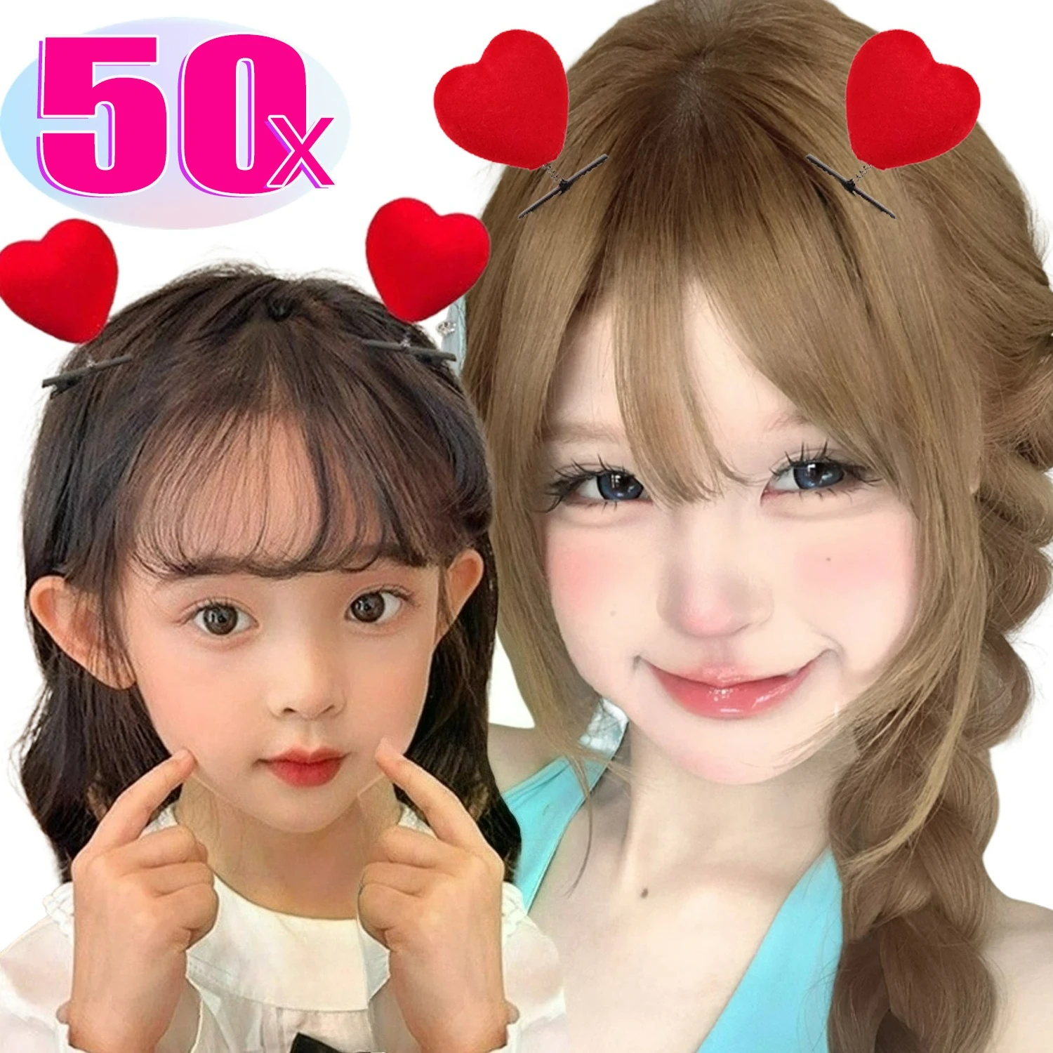 

5-50Pcs 3D Heart Shaped Hair Clips Women Red Cute Duckbill Clips Daily Dating Funny Hairpins Party Accessories Valentine's Day
