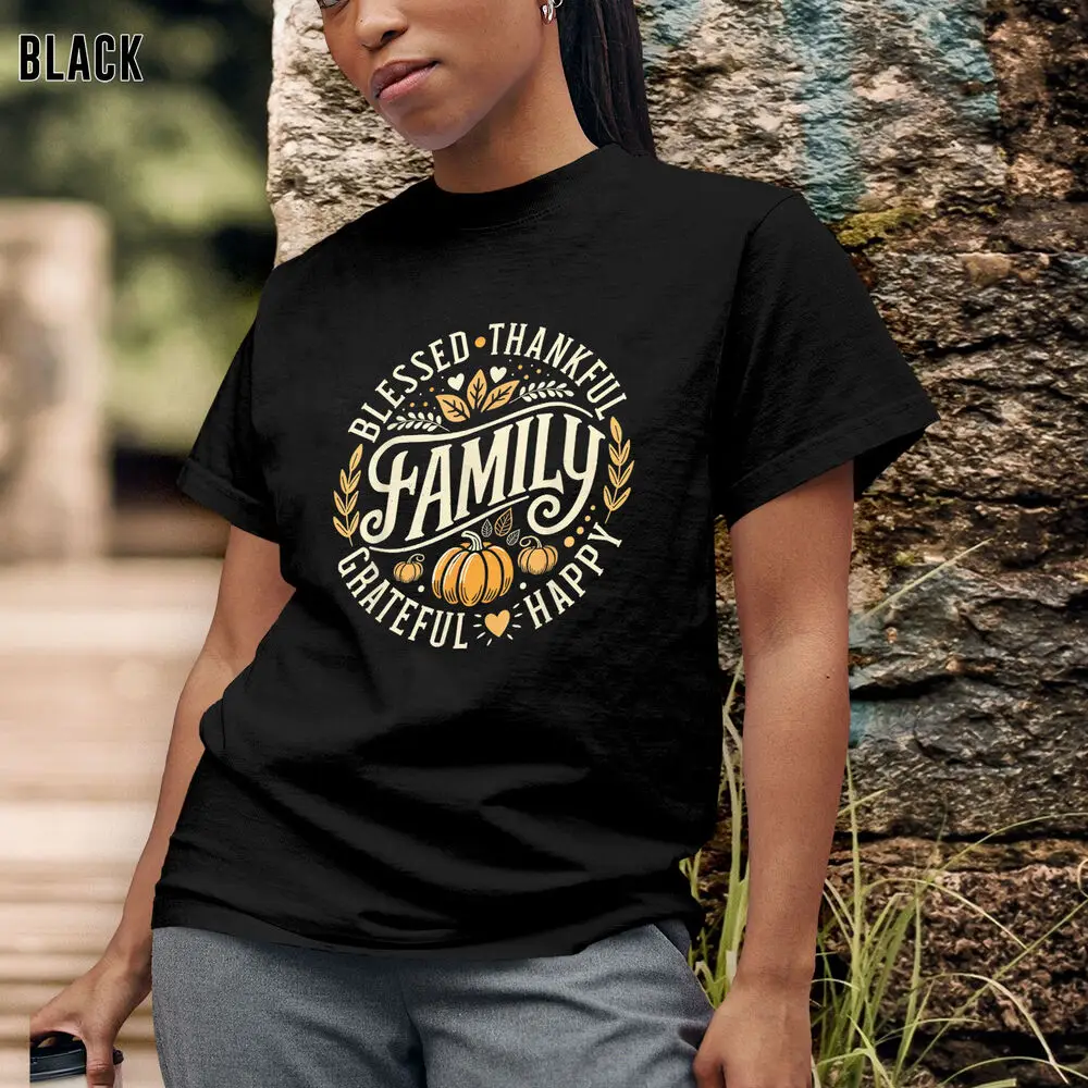 Abençoado, agradecido, família, ação de graças, camiseta, ideia perfeita para presente de feriado