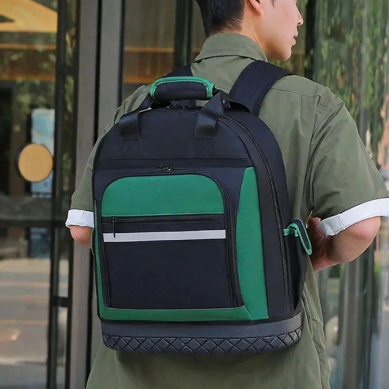 Multifunctional Waterproof Electrical Tools Backpack Large Capacity Adjustable Shoulder Strap HardBottomHeavy DutyTools Backpack