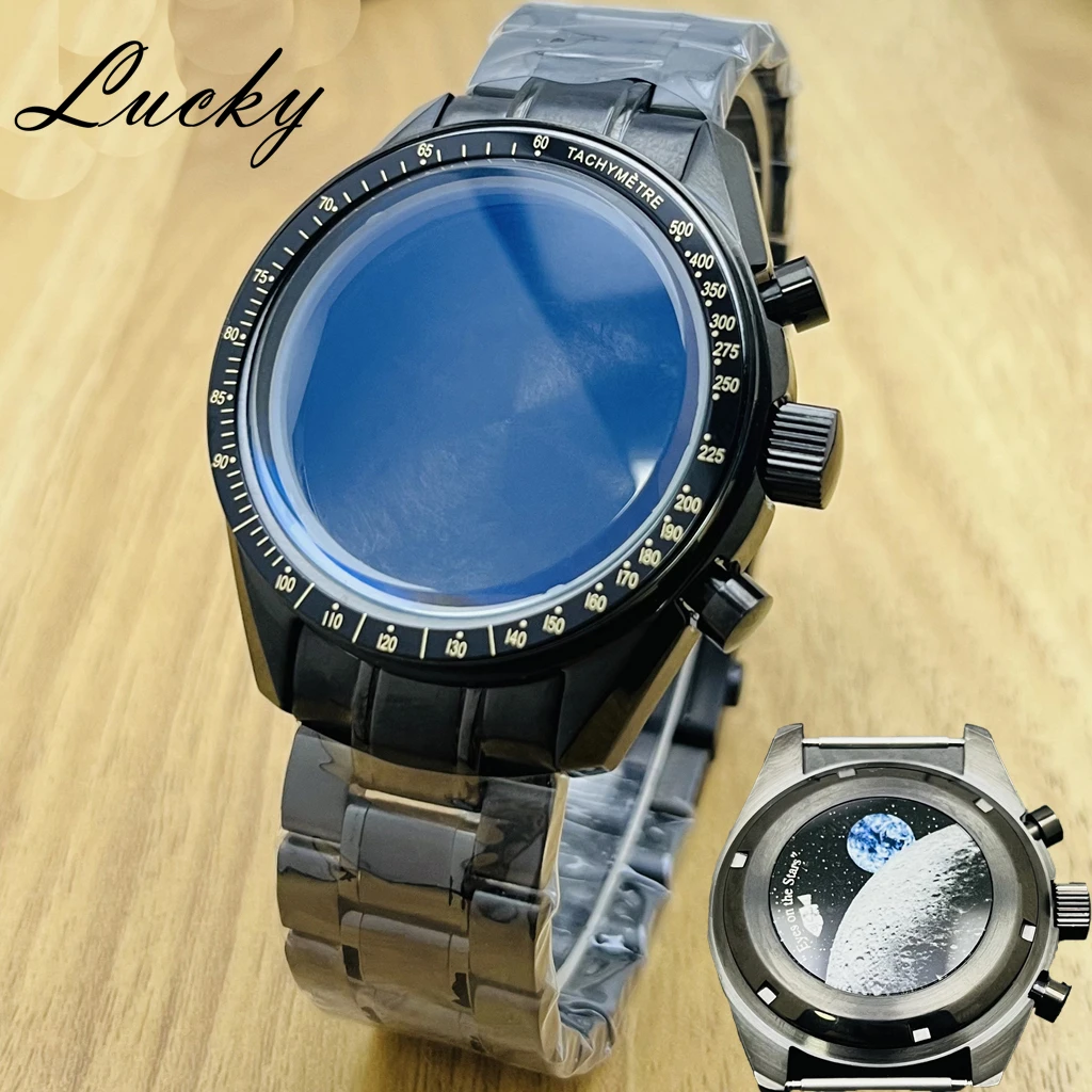 

Высококачественный корпус для часов-хронографа Moon 39,7 мм, корпус Speedmaster, подходит для кварцевых механизмов VK64 VK63, запчасти для ремонта хронографов