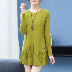 Casual Loose Fashion Tassel Sweaters Autumn Winter Basic Round Neck Women's Clothing Asymmetrical Long Sleeve Knitted Jumpers