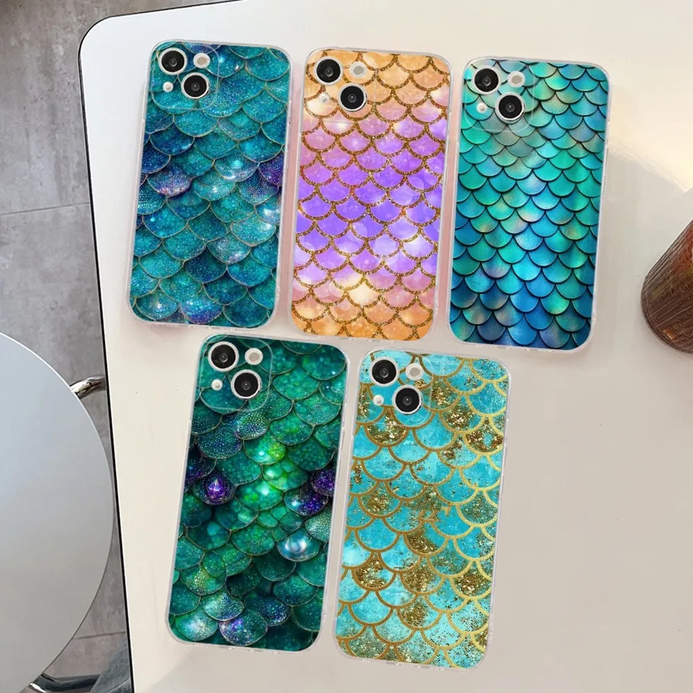 Mermaid Fish Scales Picture Phone Case Silicone Soft for iphone 15 14 13 12 11 Pro Mini XS MAX 8 7 6 Plus X XS XR Cover