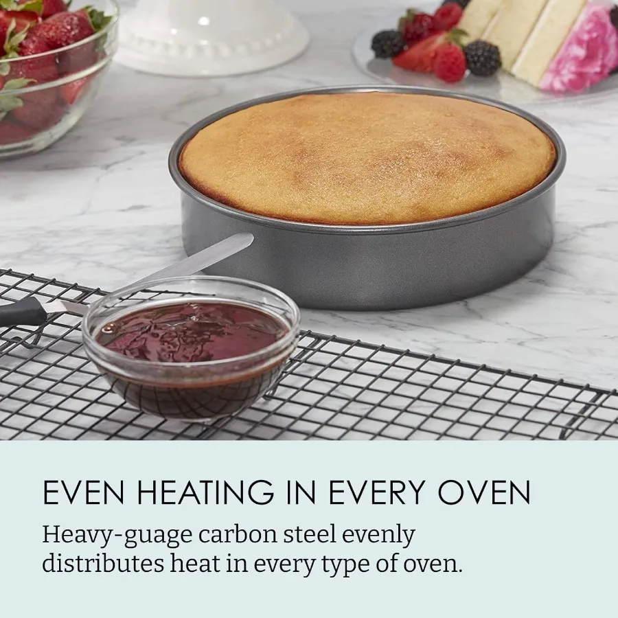 Professional 3Piece Round Cake Pan Set in 6 8 and 10 Inch Sizes with Premium Nonstick Coating HeavyWeight Carbon Steel Construc