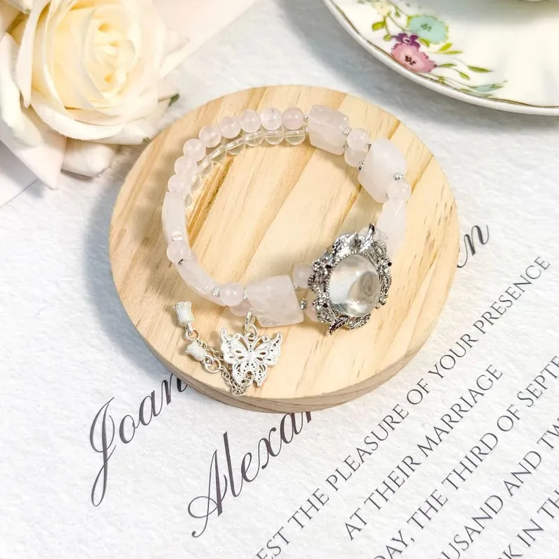 Natural Horse Pink White Crystal Bracelet Pink Crystal Bracelet Pink  Milk White Magic Box