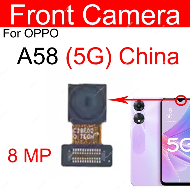 Rear Front Camera For OPPO A57 A58 A58X 5G Back Main Front Selfie Facing Camera Flex Cable Replacement Parts