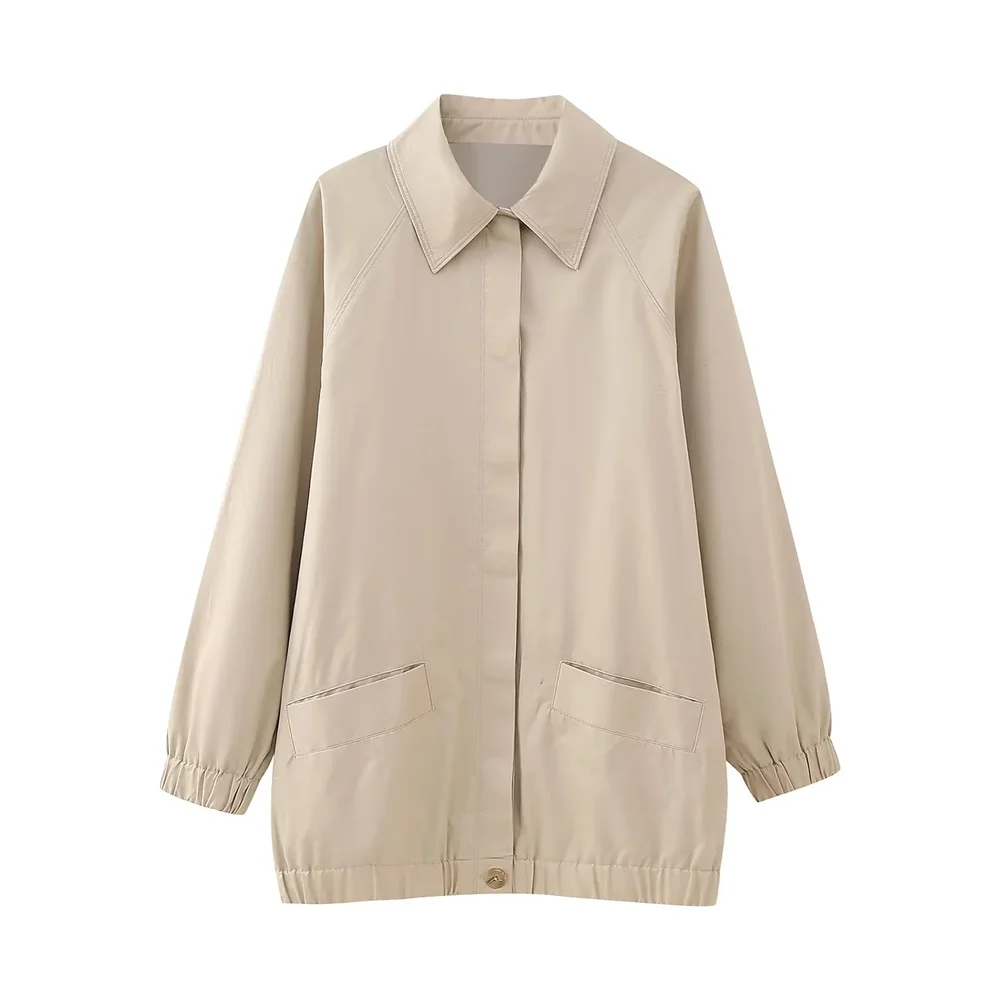 

Taop&Za 2025 Spring New Arrivals Women's Casual Versatile Loose Simple Solid Color Lapel Long Pilot Jacket