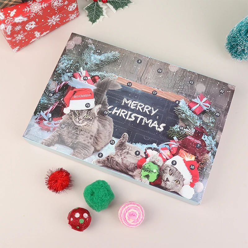 Christmas Cat Advents Calendar 24 Days Countdown Calendar Surprise Present Box Interactive Cat Toy Kit For Cat Lover