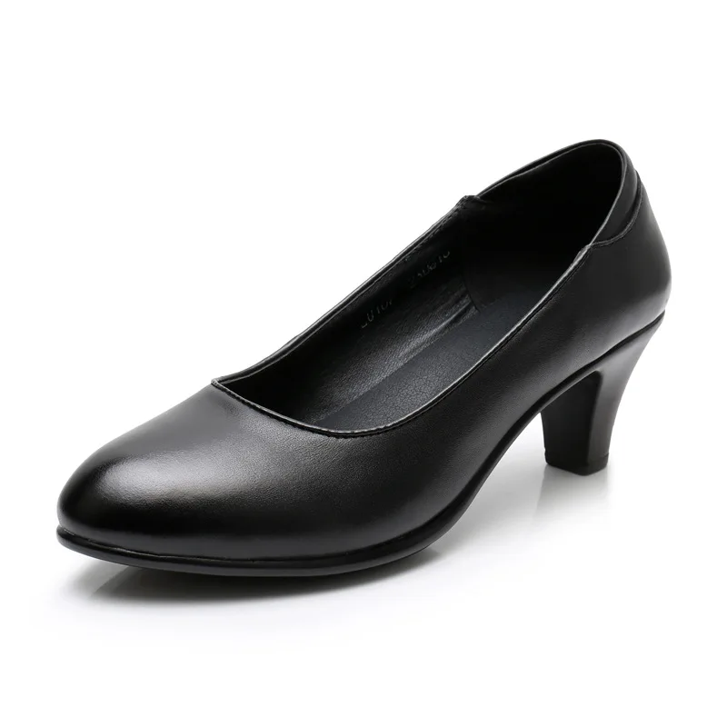 GKTINOO Genuine Leather shoes Women Round Toe Pumps Sapato feminino High Heels Shallow Fashion Black Work Shoe