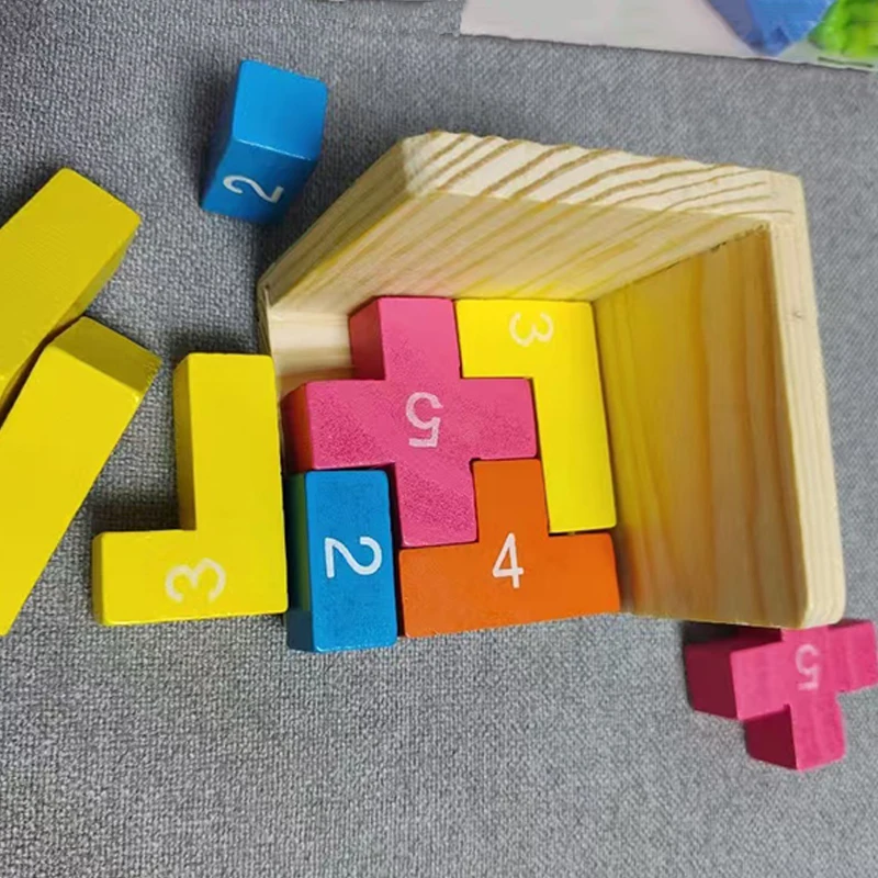 Colorful Blocks Wooden Brain Teaser Puzzle Logic Cube Challenging Games for Kids Boys Girls Adults IQ Test Educational Toys