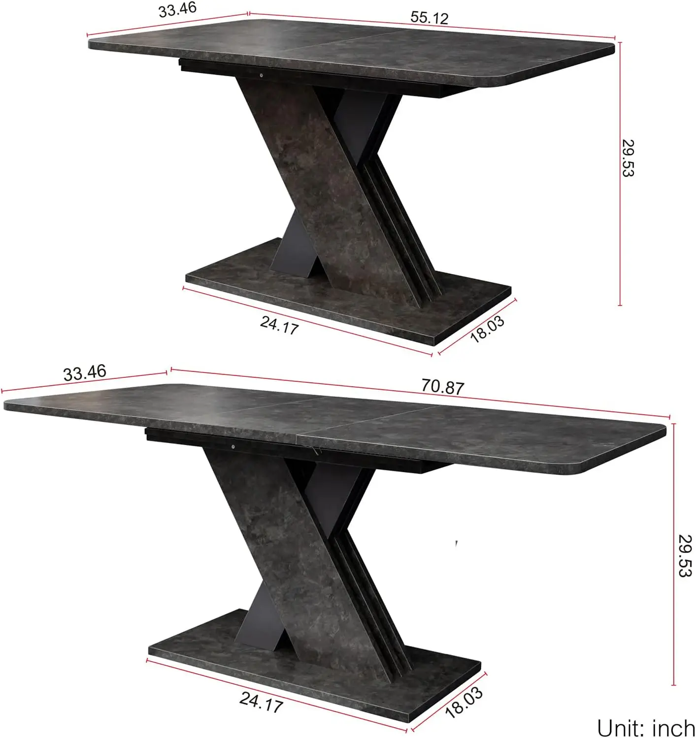 Mesas de comedor de 4 a 8, mesa de comedor expandible de madera moderna con Base en forma de X, mediados de siglo