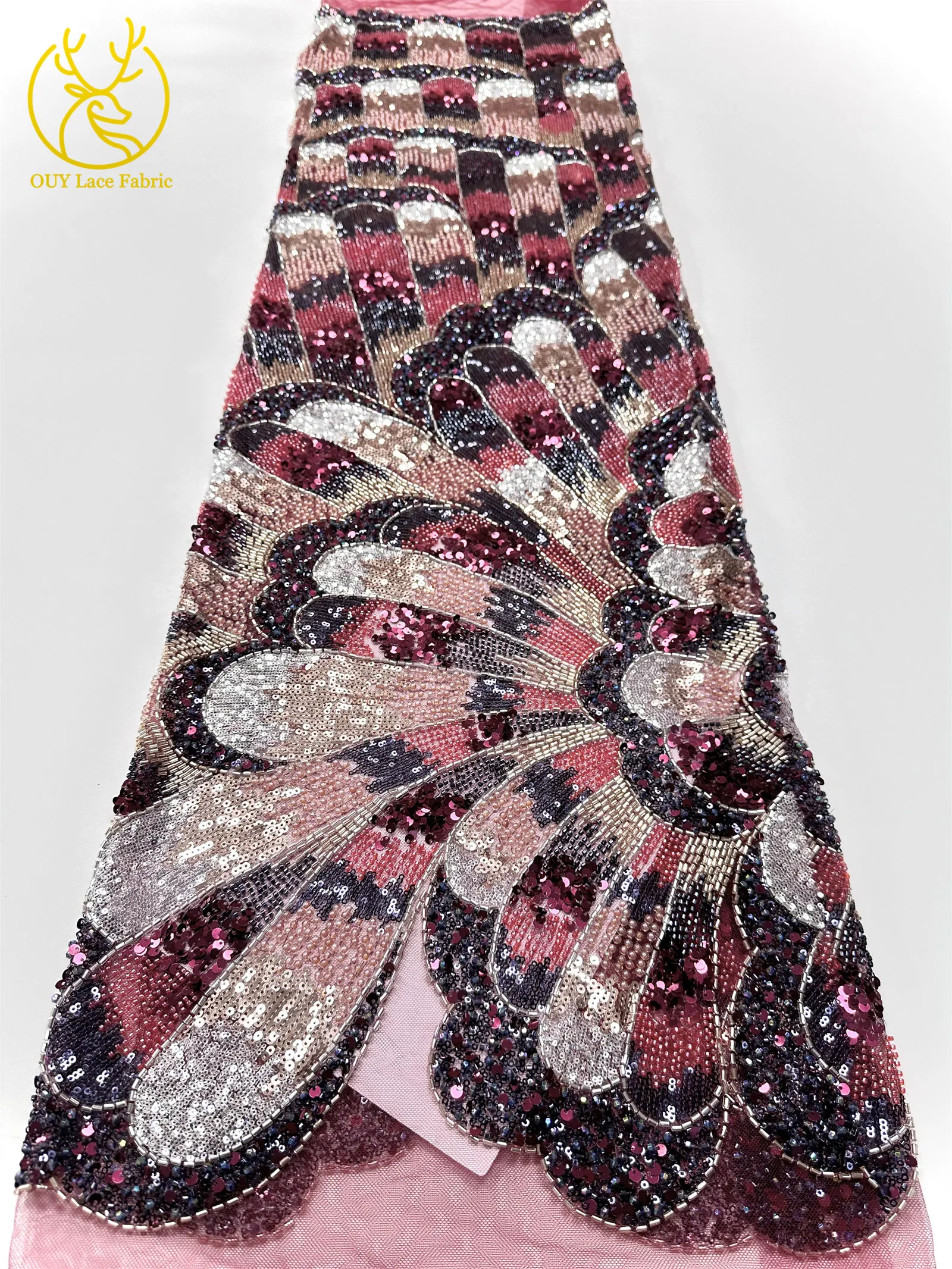 Tessuto di pizzo con paillettes in rilievo di lusso verde smeraldo 2025 Tessuto di pizzo di maglia francese nigeriano per abiti da festa da donna Materiale da cucire