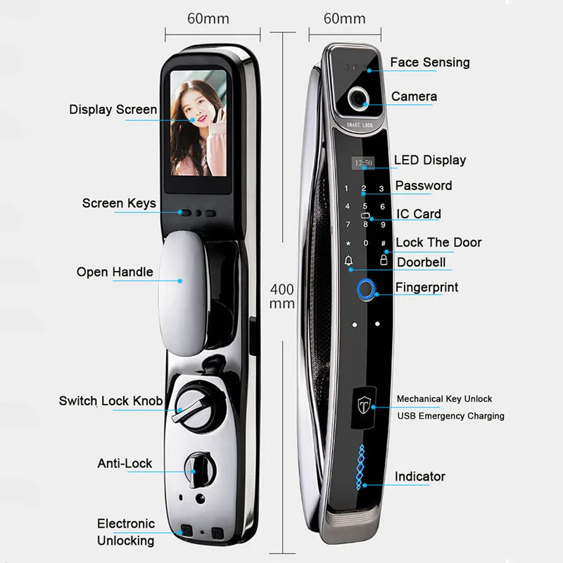 3D Face Real-time Intercom Smart Door Lock Security Face Camera Intelligent Fingerprint Password Biometric Electronic Key Unlock