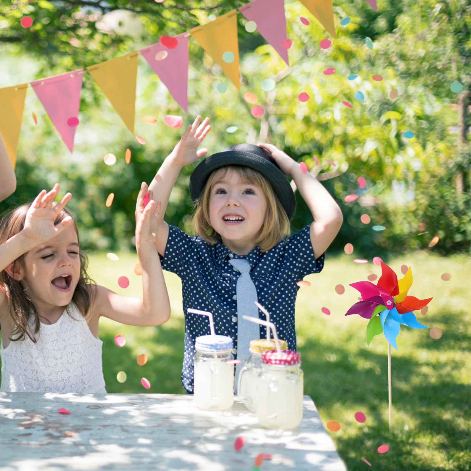 

2pcs Rainbow Windmill for Garden Colorful Wind Spinners PVC Wood Pole Durable Easy Install Decor Balcony Party Lawn Ornament