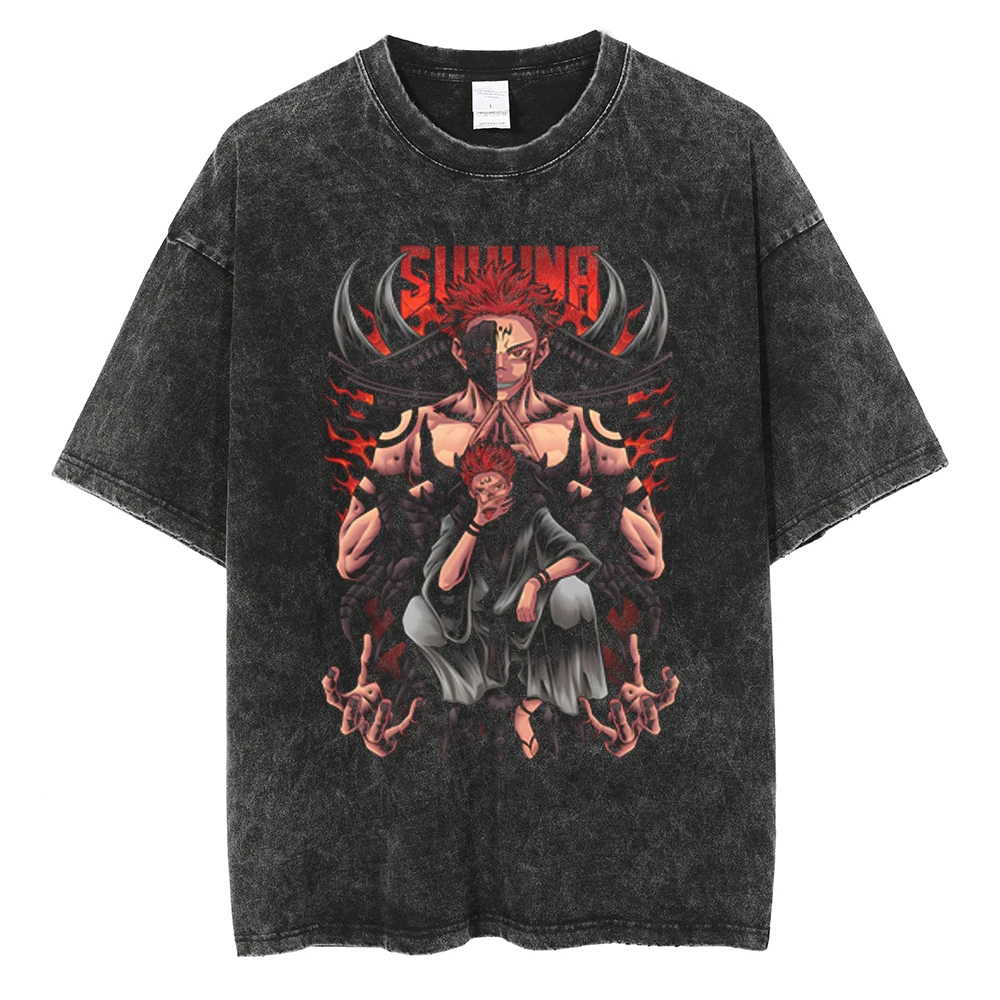 Anime Jujutsu Kaisen Itadori Yuji Ryomen Sukuna Grafische Gewassen T-shirt Mannen Vintage Katoenen T-shirts Harajuku Mannelijke Casual T-shirt