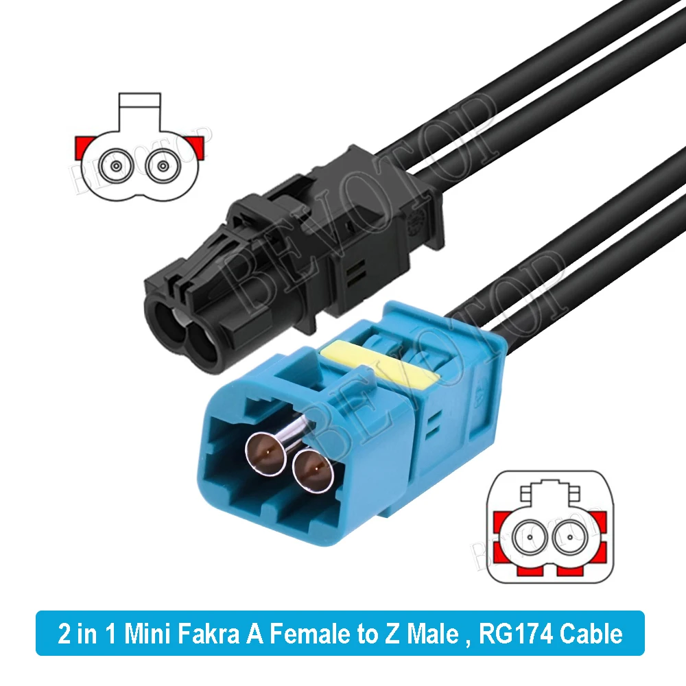 1PCS BEVOTOP RSBG Type 2 in 1 Dual Core Mini Fakra A Female to Z Male/Female Connector RG174 Cable Wire Harness