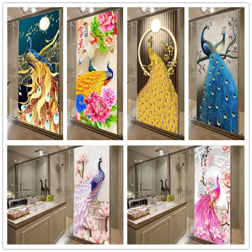 Papel de parede self-adhesive various colors peacock door sticker home decoration wall stickers mural porch wallpaper poster