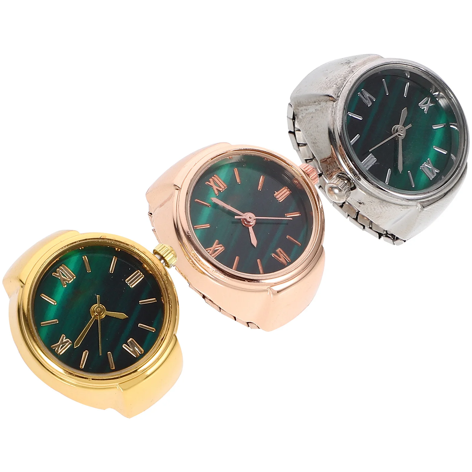 

3 шт. мини-креативные часы-кольцо из нержавеющей стали, стеклянные модные часы на палец для повседневного декора, подарок на вечеринку, женские и мужские кварцевые наручные часы