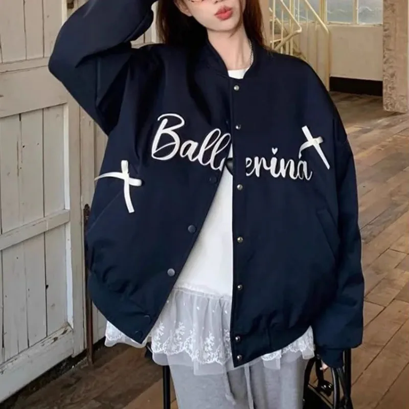 

American Retro Baseball Uniform Jacket Women's Spring Autumn Double Jacket Top