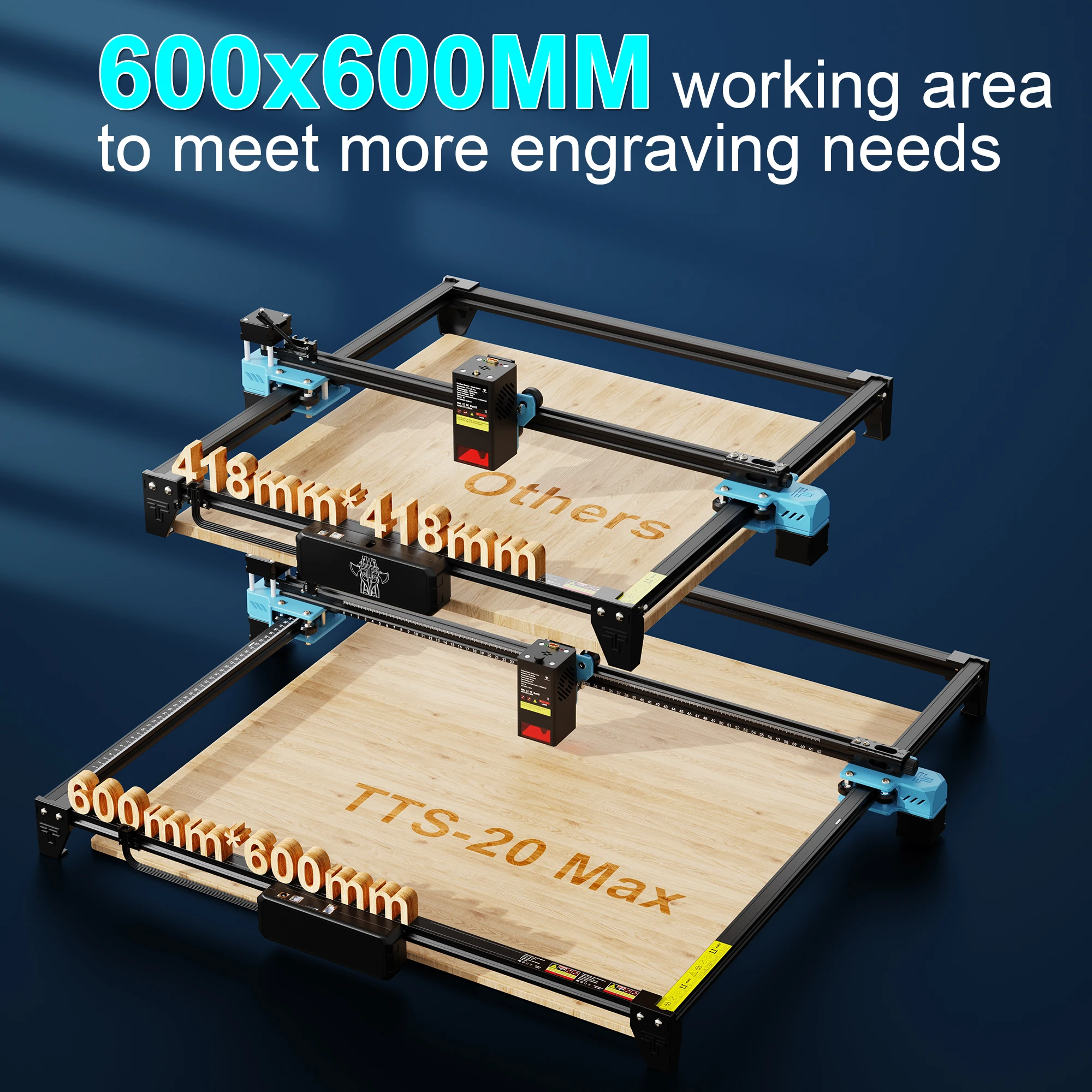 

Twotrees TTS-20 Max Metal Laser Engraving Machine 600x600mm Work Area With WiFi APP USB Control For Cutting Leather Wood