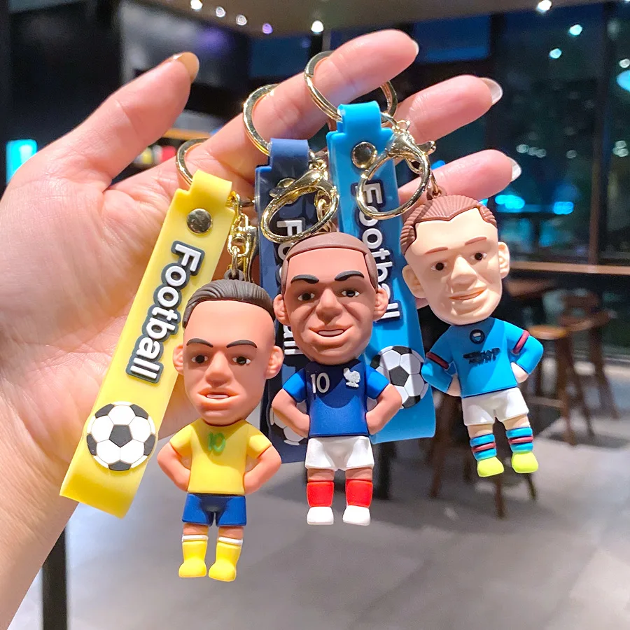 Porte-Clés avec Pendentif de Dessin Animé Football Star, Vêtements de Beurre Personnalisés, Porte-Clés Unique, Accessoires de Chaîne Continent