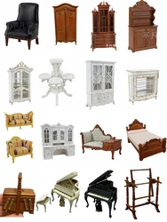 1:12 Dollhouse European Furniture Decorative Classical Wooden Cabinet Sofa Furniture Mini Embroidered Frame Grand Piano
