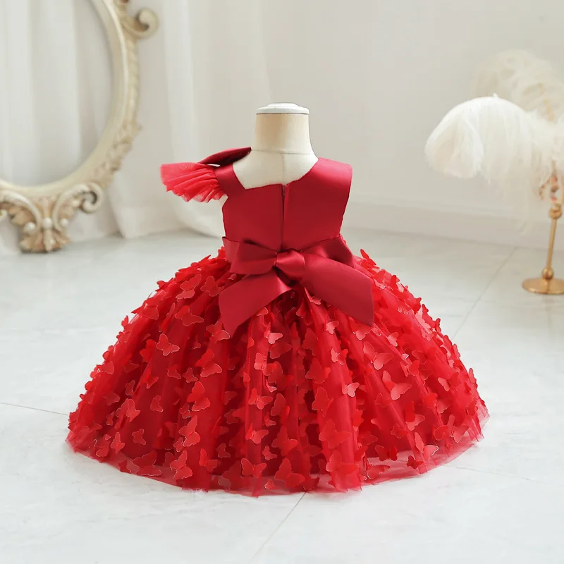 Vestido de festa borboleta 3D para meninas, vestido de dança para bebê criança bowknot, 12M a 7 anos