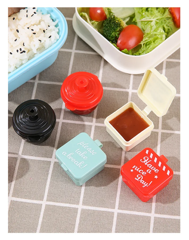 Mittagessen Bento Sojasauce Box Behälter mit Tropfer niedlichen Design Kunststoff Gewürz spender Mini Salat Tomatensauce Flasche – Detail 12