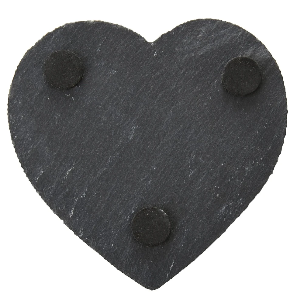 8pcs Heart Shape Black Slate Stone Coasters Engraving Blank with Anti-Scratch Bottom and Holder Drinks Cup Coasters for Bar Cafe