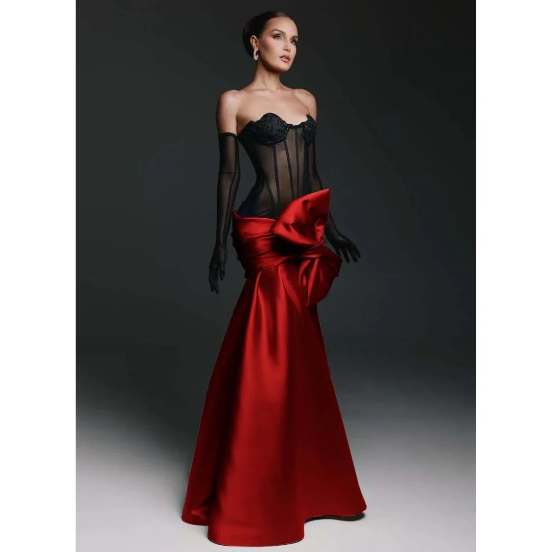 

See Thru Mermaid Evening Dresses Bustier Corset vestidos de noche Exquisite Prom Dress with Bow Wedding Party Gown Customized