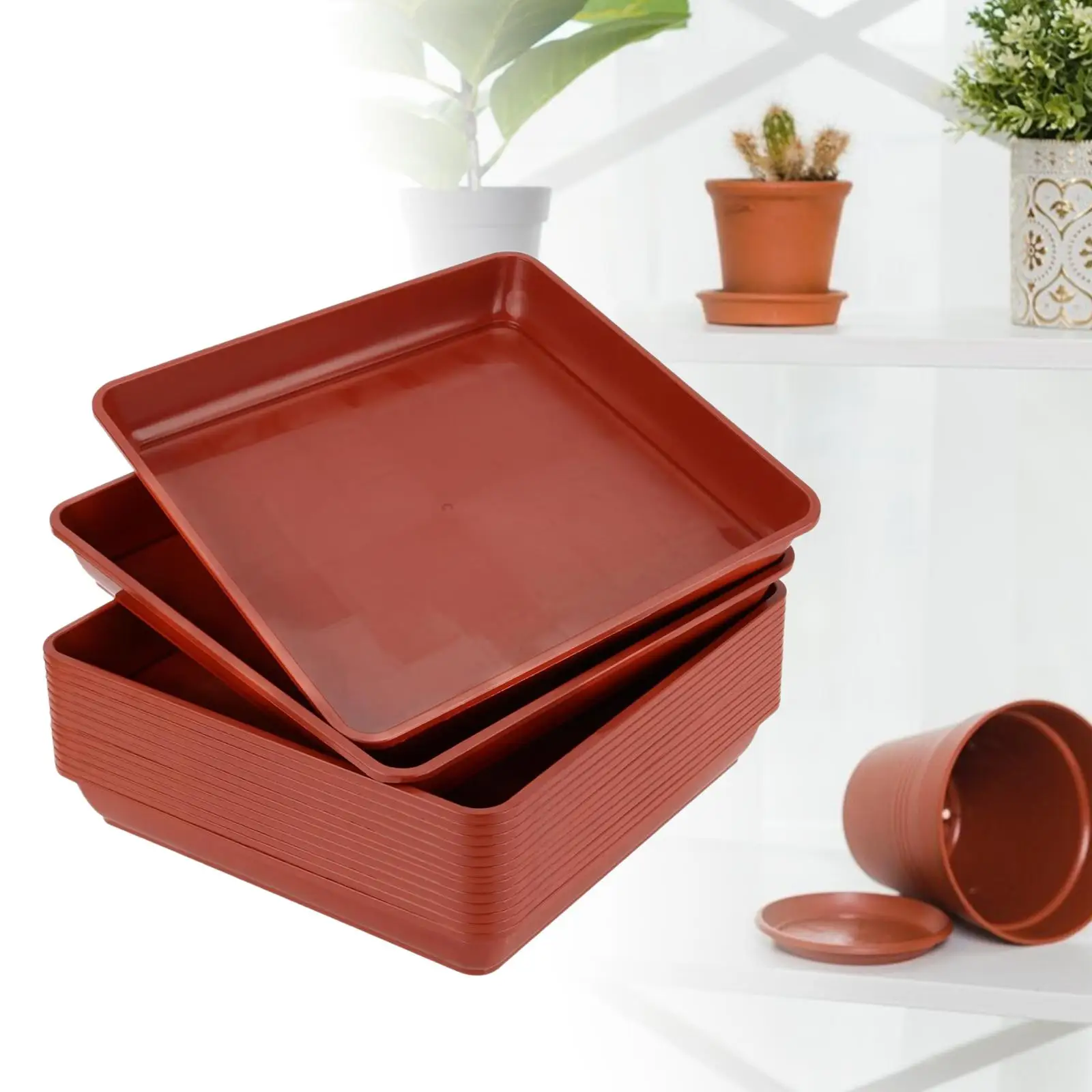 Lightweight Plant Water Drip Trays Rectangular Plastic Flower Pot Drainage Tray for Home Office Garden Yard