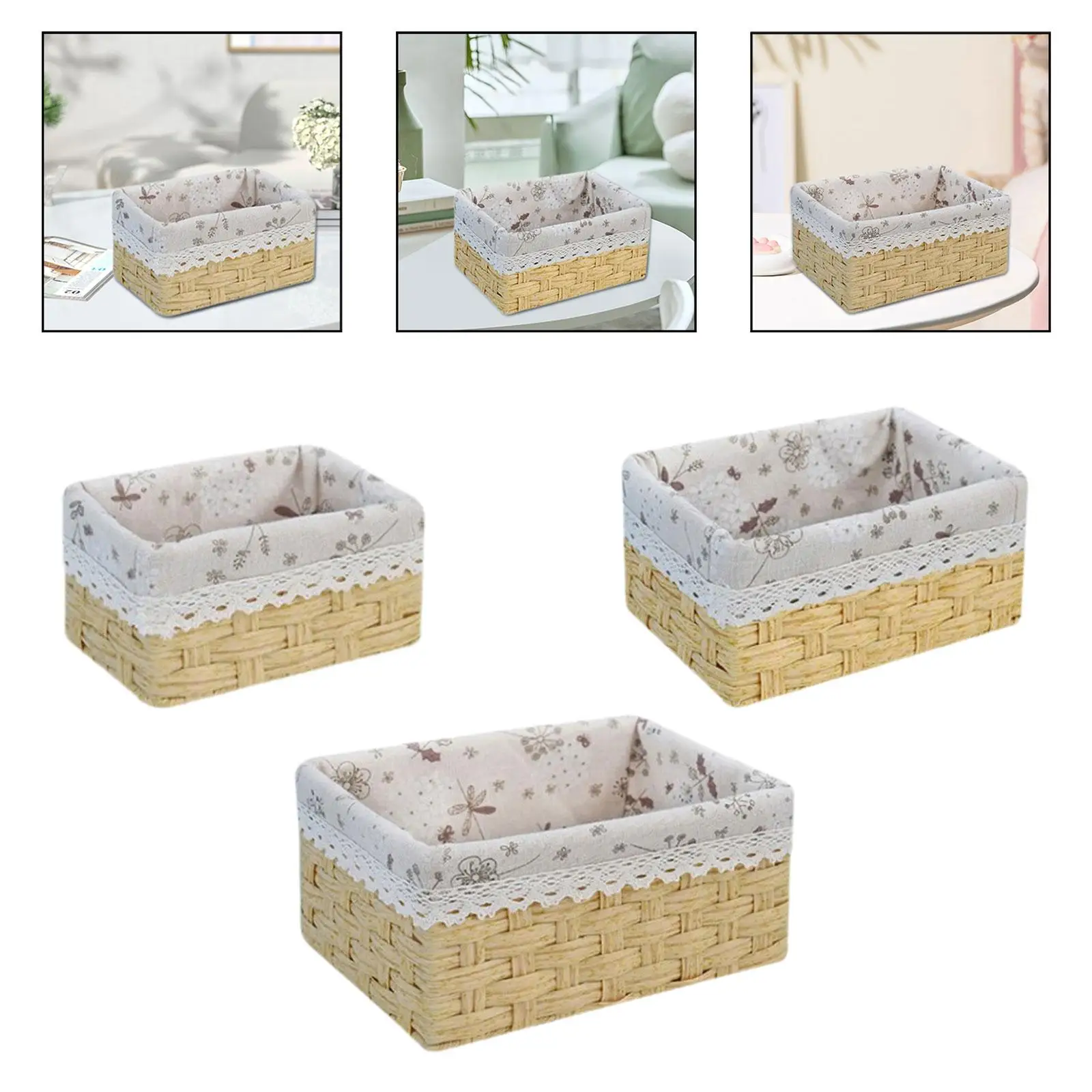 

Woven Basket Decorative Rectangular Organizer Bin for Pastries Fruits Lunch