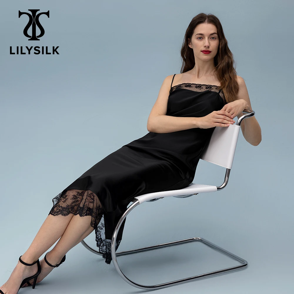 

LILYSILK Silk Party Dress for Women 2022 New Female Elegant Lace Hem Wrap Evening Robe Lady Birthday Outfits Free Shipping