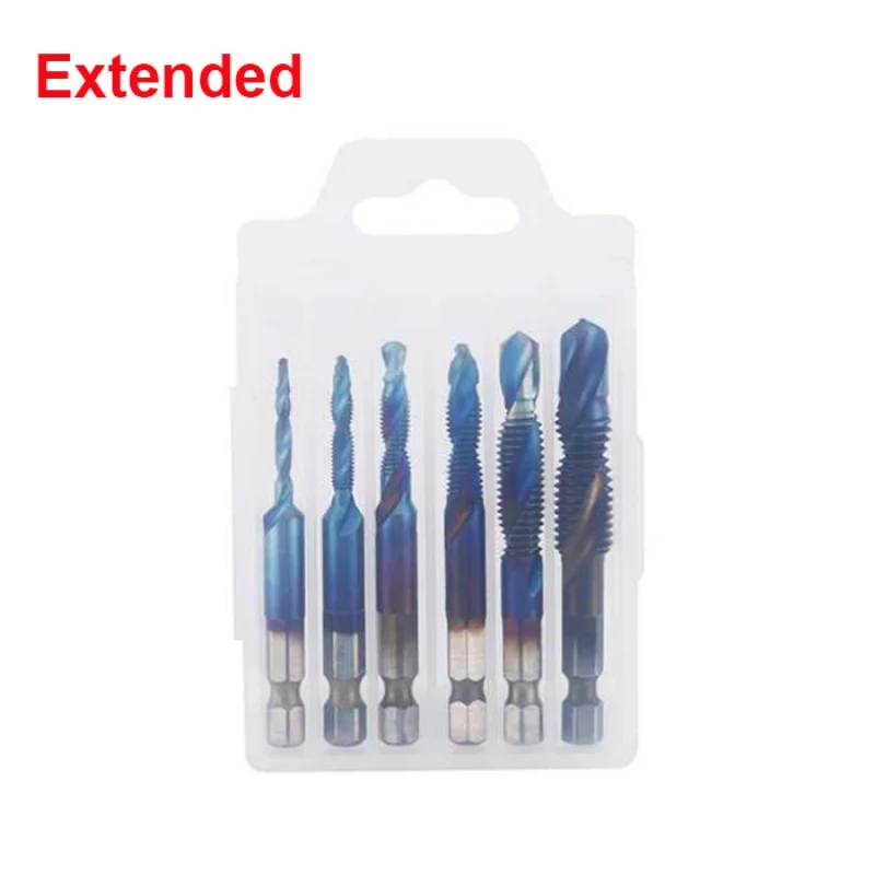 6PCS Blue machine screw tap High speed steel drilling tapping integrated composite drilling Hexagon handle Fried Dough Twists