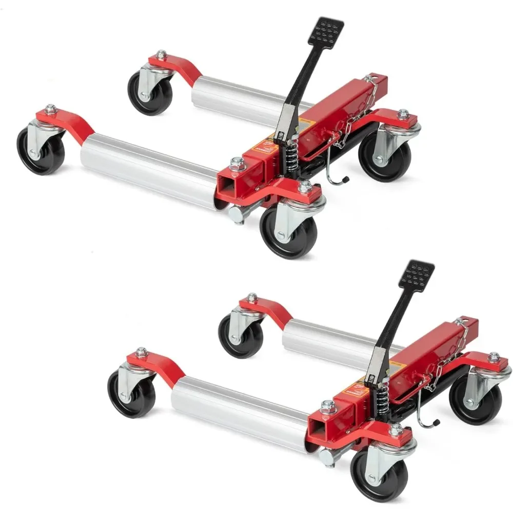 Hydraulic Car Wheel Dolly Jack Set of 2 3000 lbs Capacity Vehicle Positioning Rollers with Foot Pedal for Auto Repair