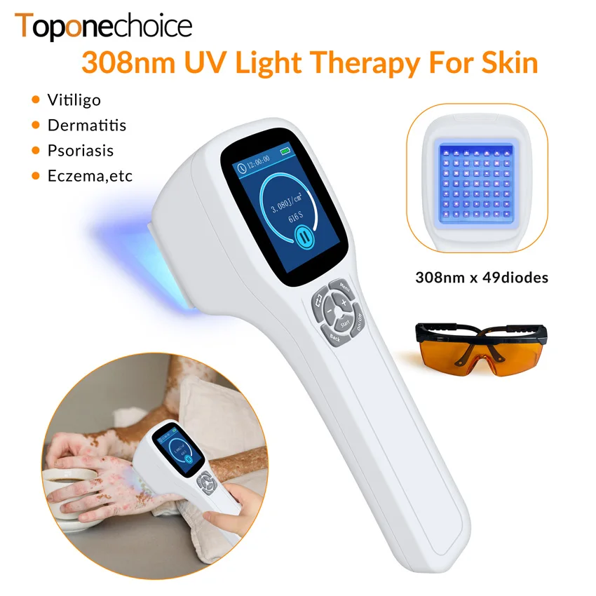 

308nm Excimer UV-light for Skin Disease 49pcs Diodes UVB Phototherapy Device for Vitiligo Psoriasis Eczema with Goggles at Home